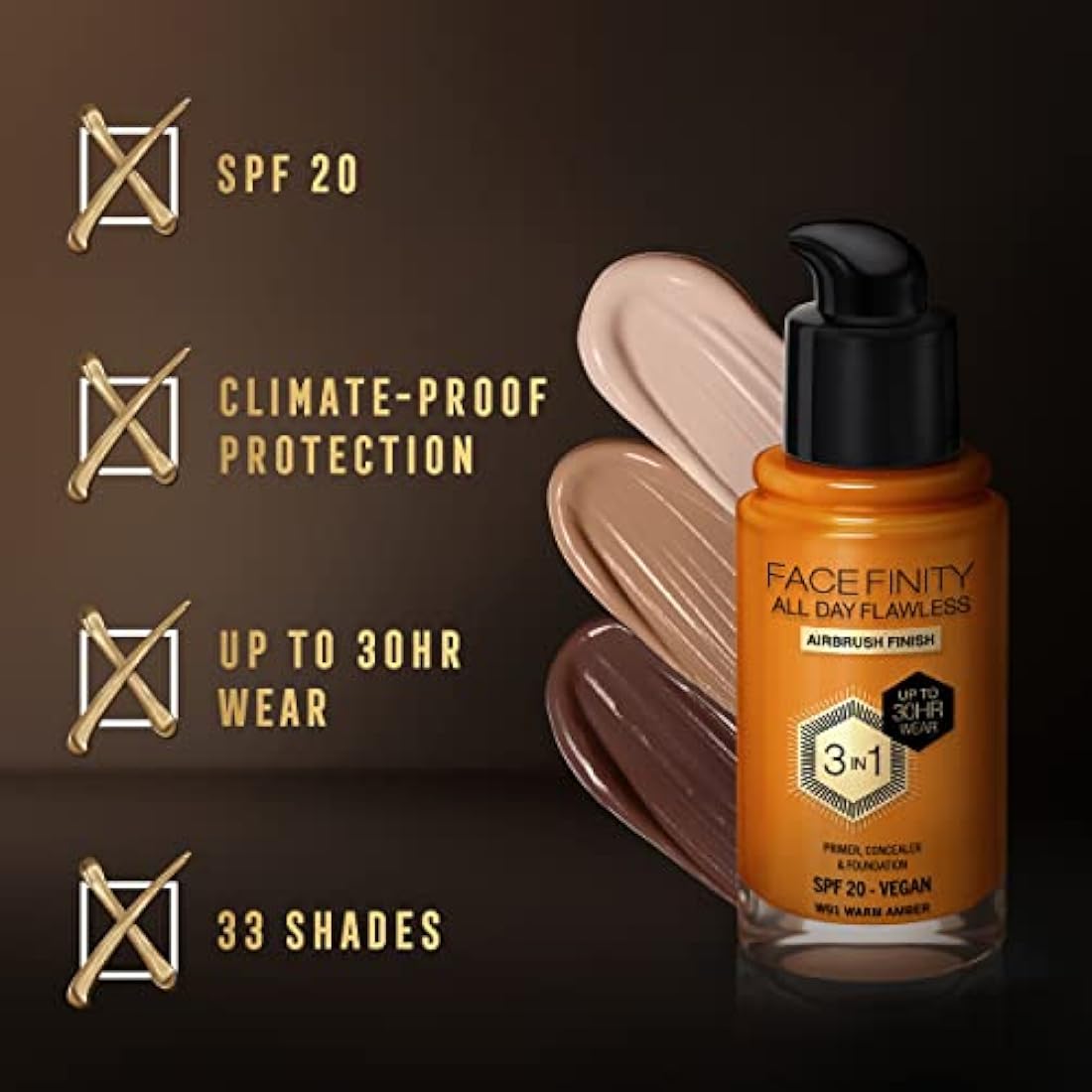 Max Factor Facefinity 3-in-1 Liquid Foundation - 91 Warm Amber, 30ml