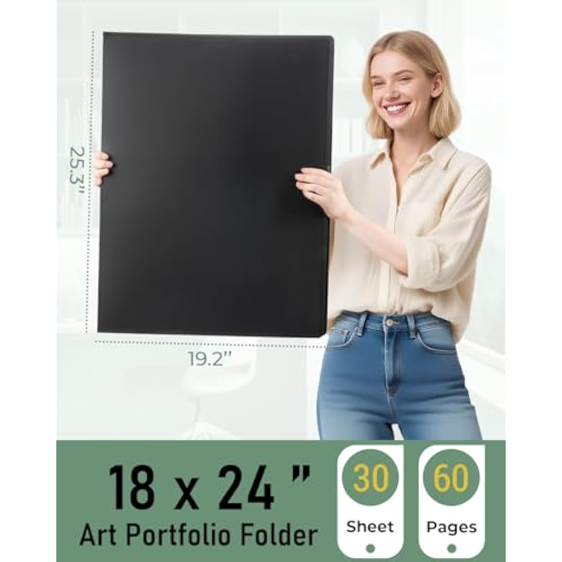 Nicpro 18x24 Art Portfolio Folder – 30 Pockets Artist Storage Book