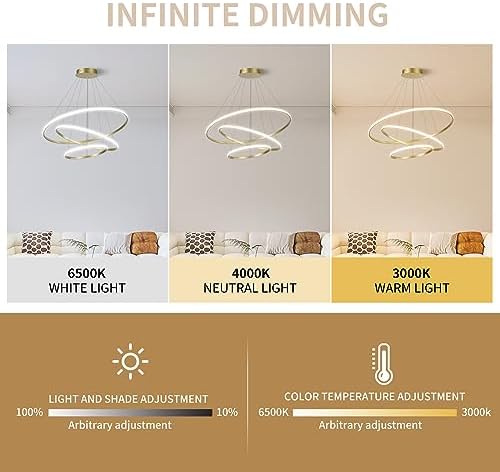 Jolof Store Gold 3-Ring LED Chandelier – Dimmable Modern Acrylic Pendant