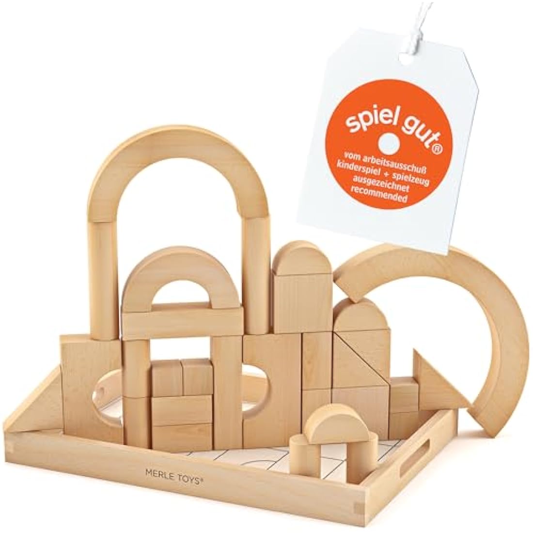 Merle Toys Wooden Building Blocks – 30pc Montessori FSC Beechwood Set