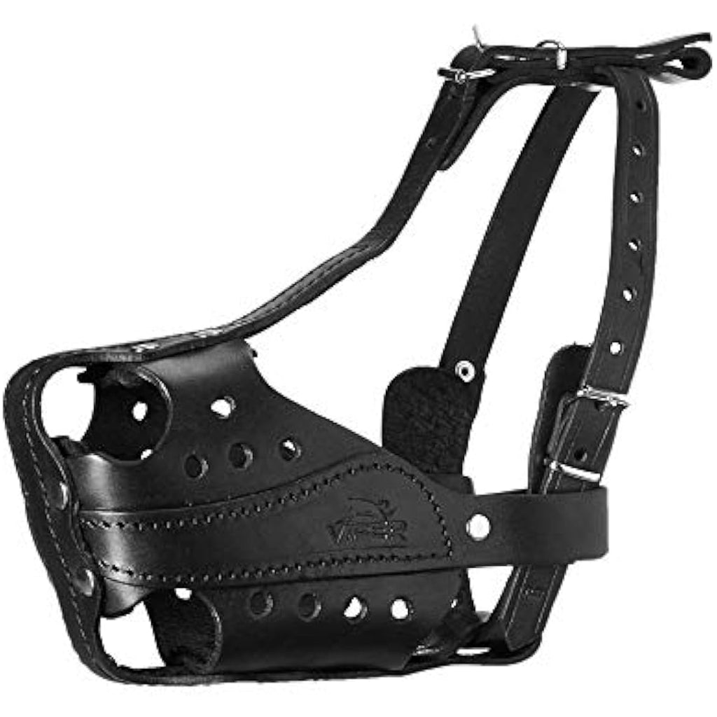 Viper Bravo Leather Agitation Dog Muzzle | Full Grain Black Leather