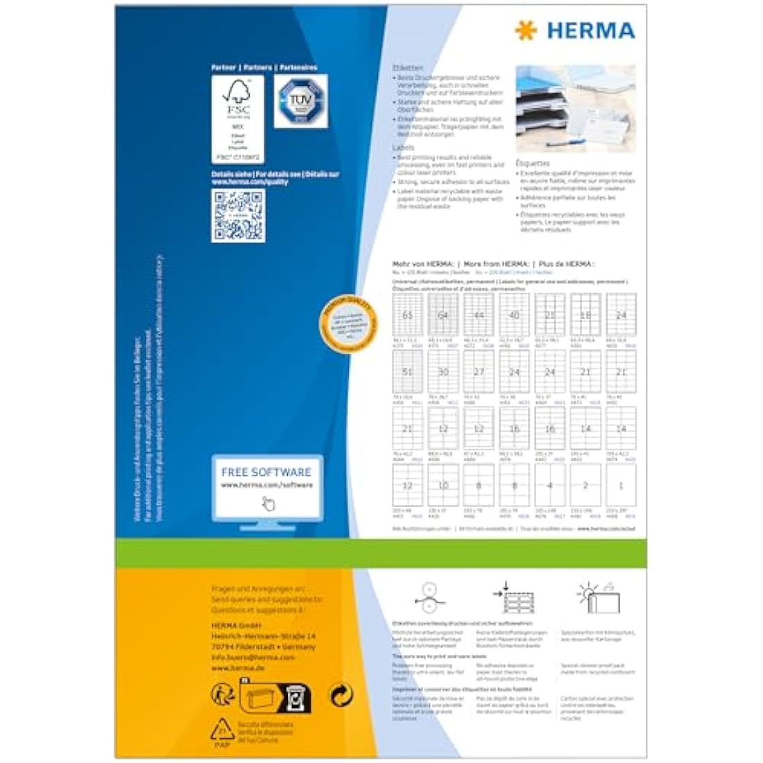 HERMA White Multipurpose Labels | 88.9 x 46.6 mm | 1200 Blank Stickers