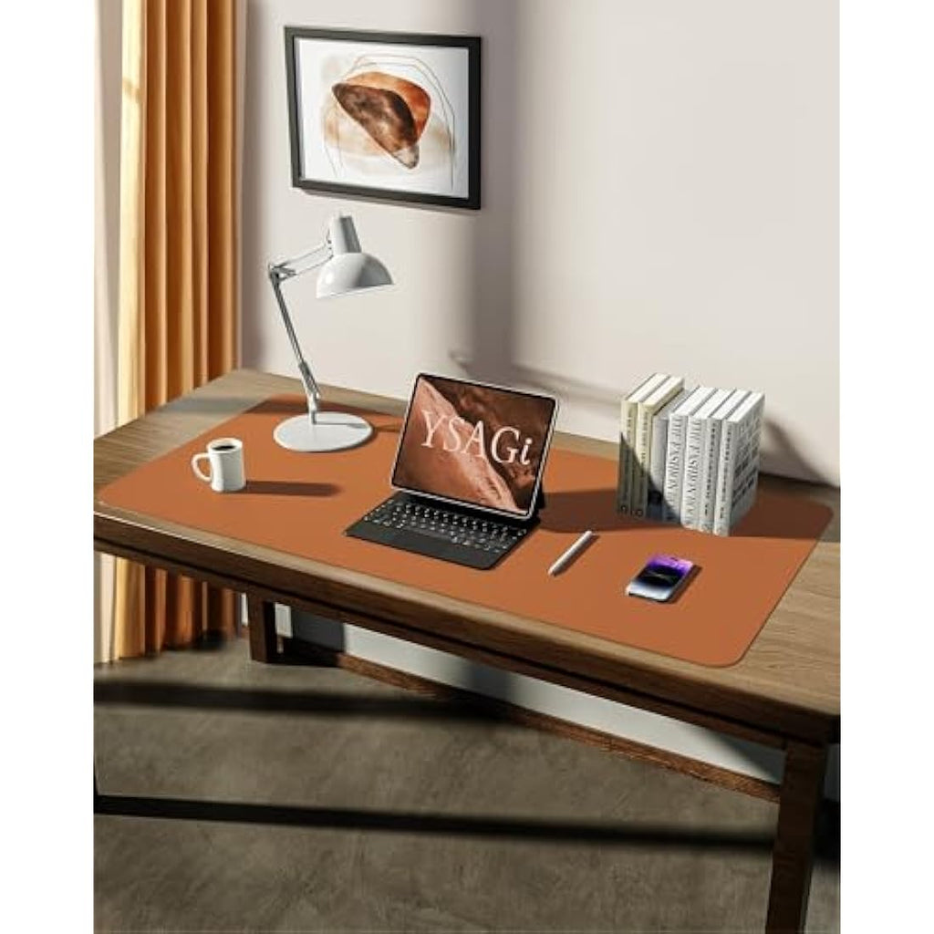 YSAGi PU Leather Desk Mat – Large Waterproof Mouse Pad, Brown