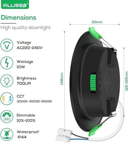 ALUSSO Ultra Slim 10W Dimmable LED Downlights | IP44 CCT Adjustable | 12 Pack