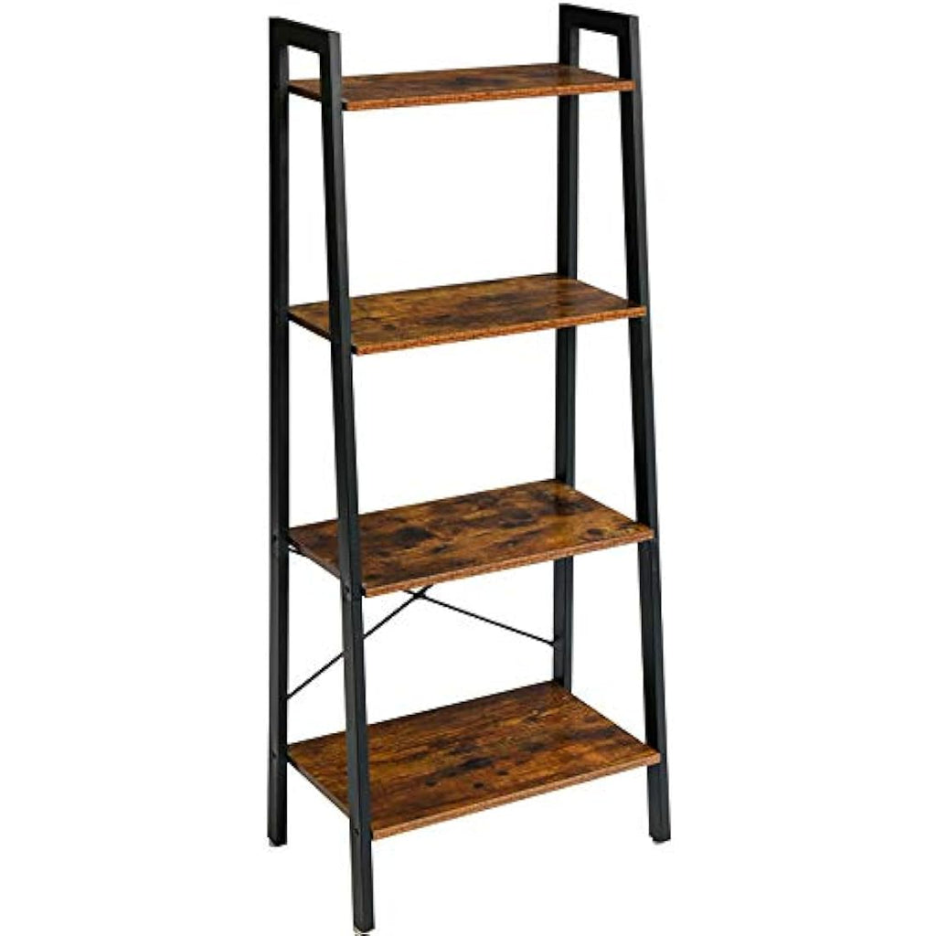 IBUYKE 4-Tier Ladder Shelf – Industrial Metal and Wood Bookshelf