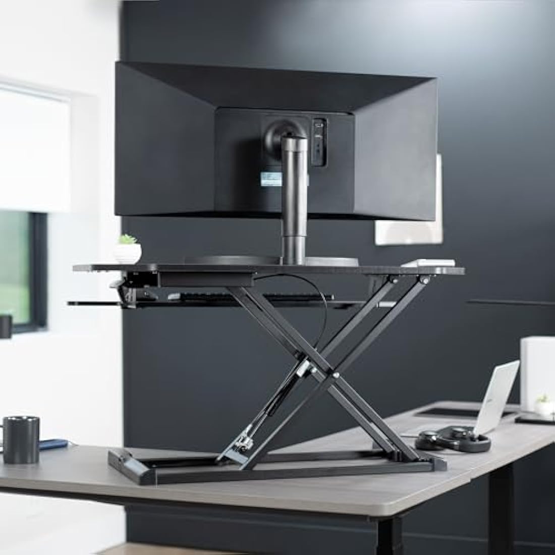 VIVO Corner Standing Desk Converter | 97cm Height Adjustable Riser