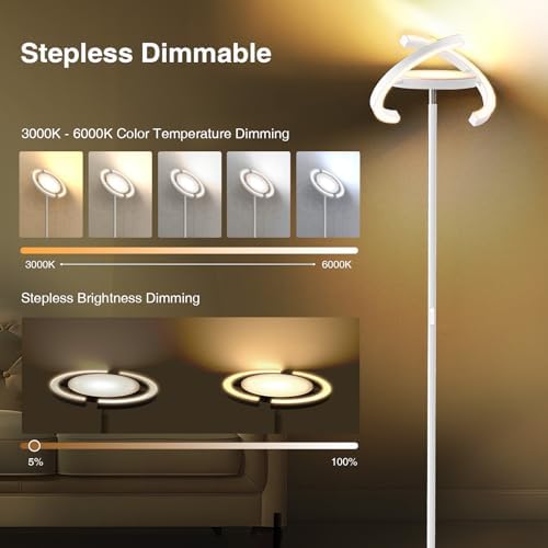 FIMEI Modern LED Floor Lamp - Stepless Dimming & Remote Control, White
