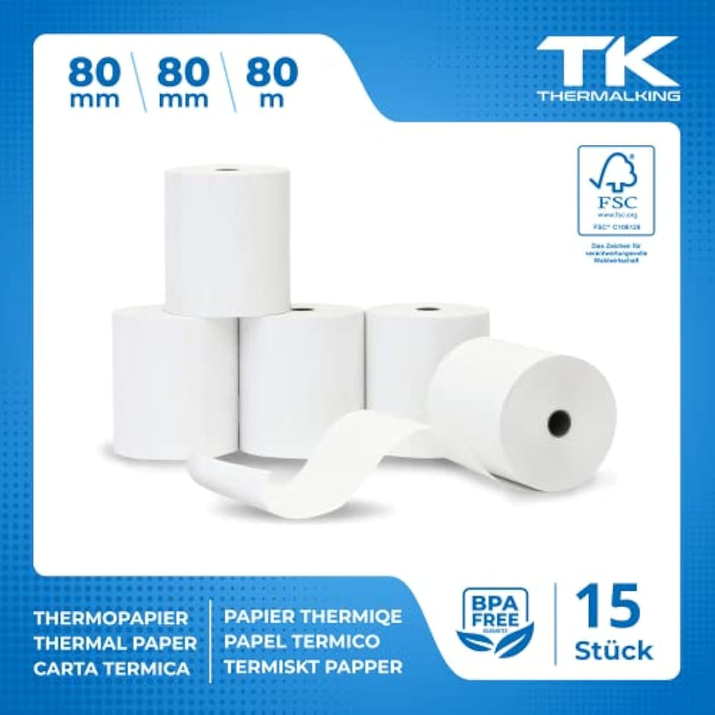 Jolof Store Premium Thermal Paper Rolls 80x80x12mm for Epson – 15 Pack