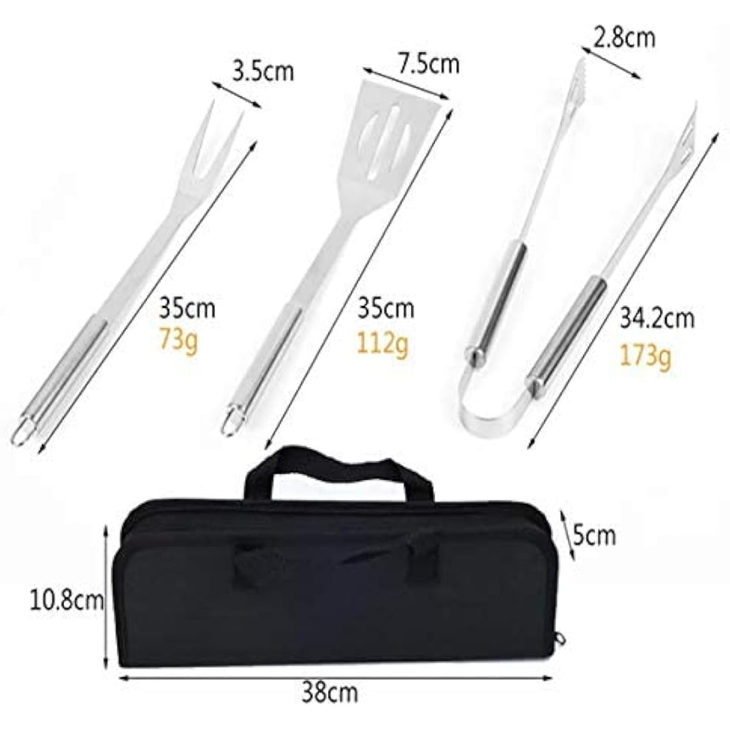 3-Piece Stainless Steel BBQ Grill Tool Set with Carry Bag