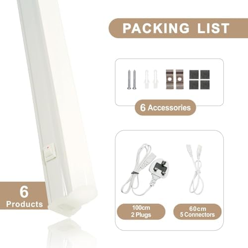 4FT LED Batten Lights | 6-Pack 18W T5 Garage Workshop Lighting