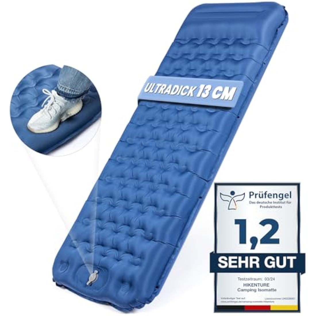 HIKENTURE Self-Inflating Sleeping Mat – 13cm Thick Ultralight Camping Pad