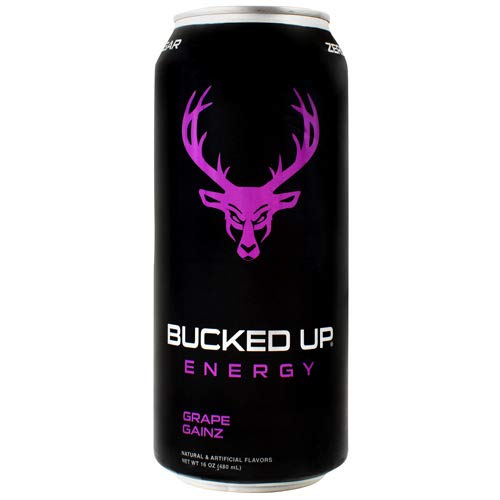 Bucked Up Energy Drink | Grape Gainz Zero Sugar - 16oz Cans (4 Pack)