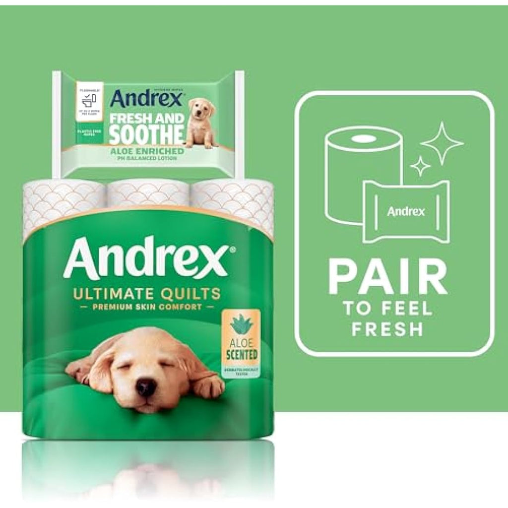 Andrex Fresh and Soothe Flushable Hygiene Wipes | 12 Packs (432 Sheets)