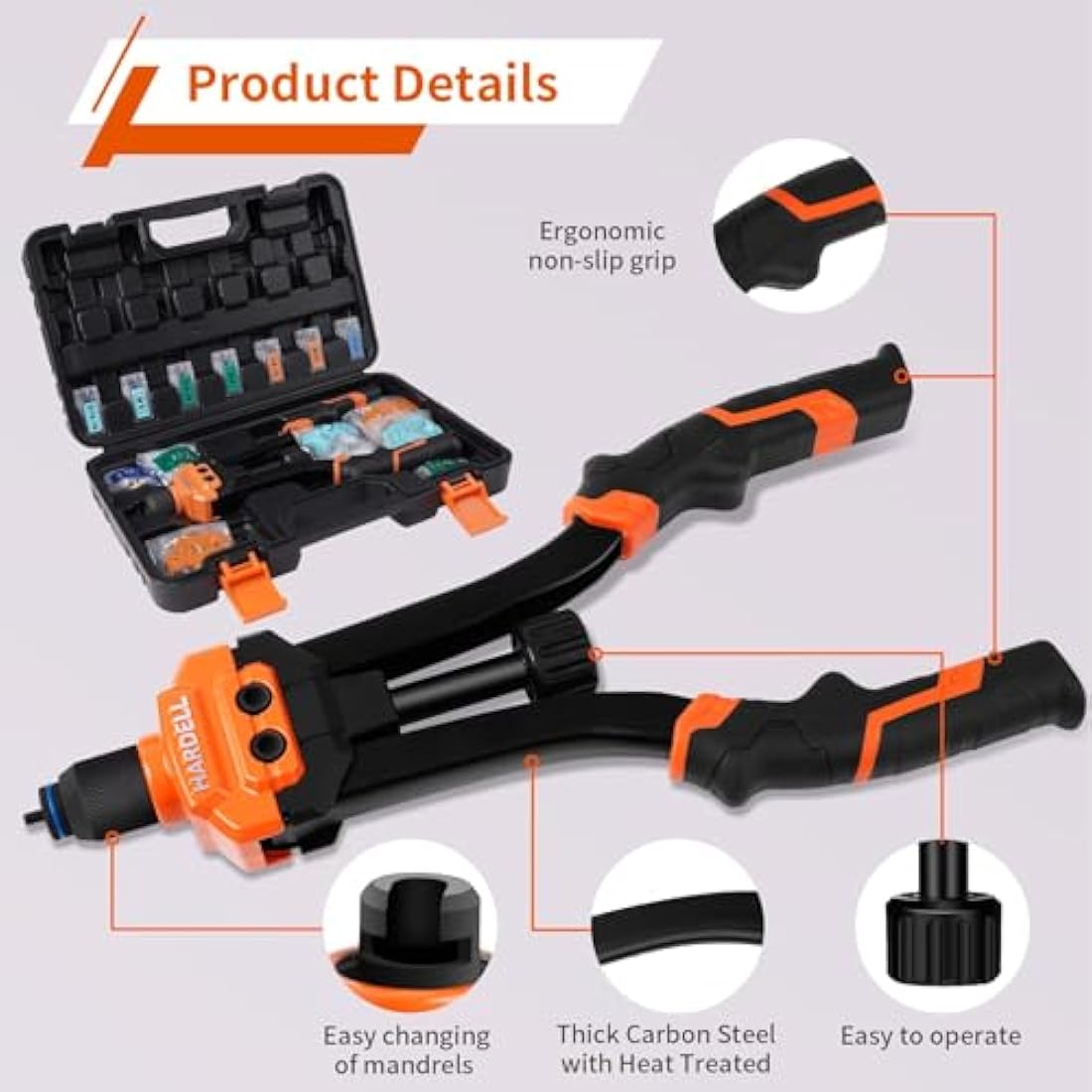 HARDELL 14" Rivet Nut Tool Kit | 7 Mandrels, 100 Rivnuts & Carrying Case