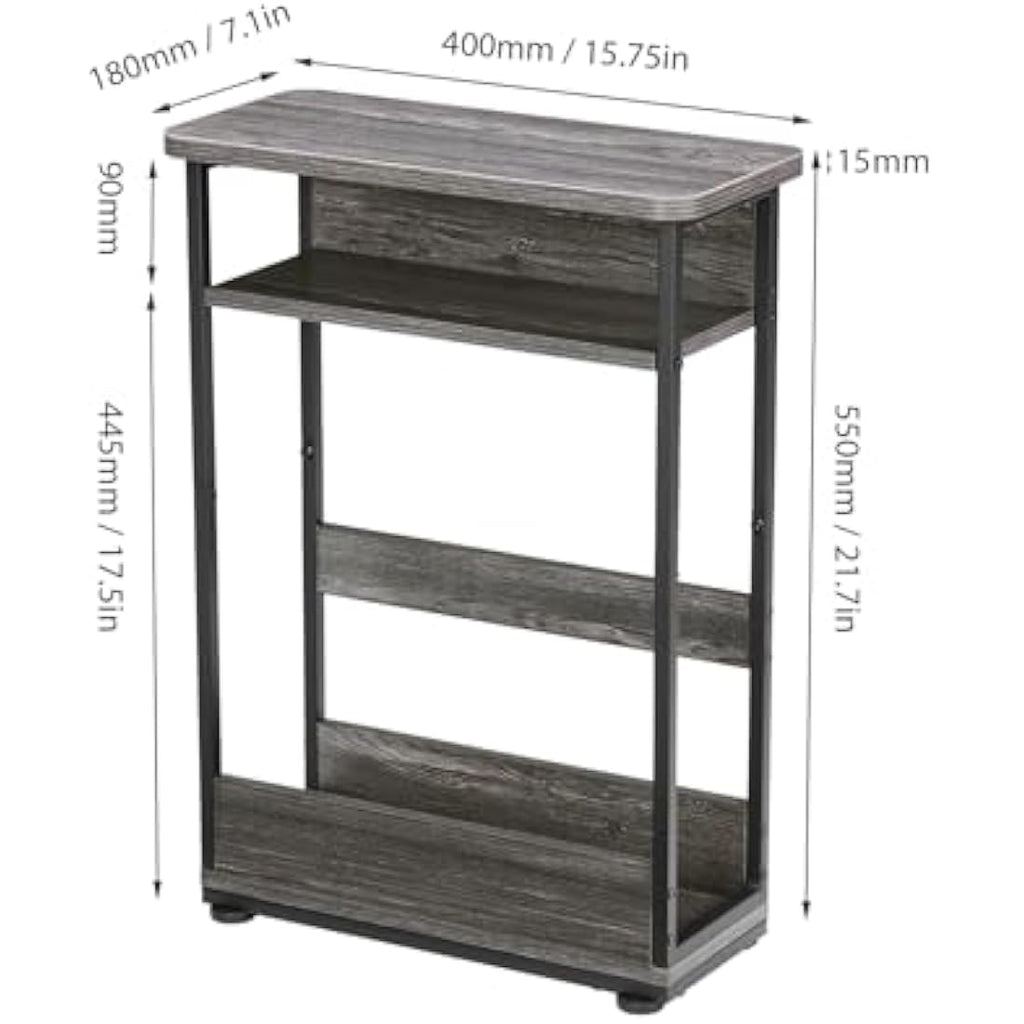 YEAKOO Narrow Side Table – Skinny Nightstand with Magazine Rack, Grey