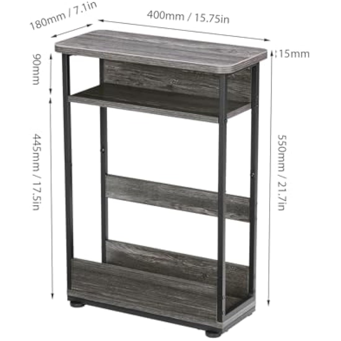 YEAKOO Narrow Side Table – Skinny Nightstand with Magazine Rack, Grey