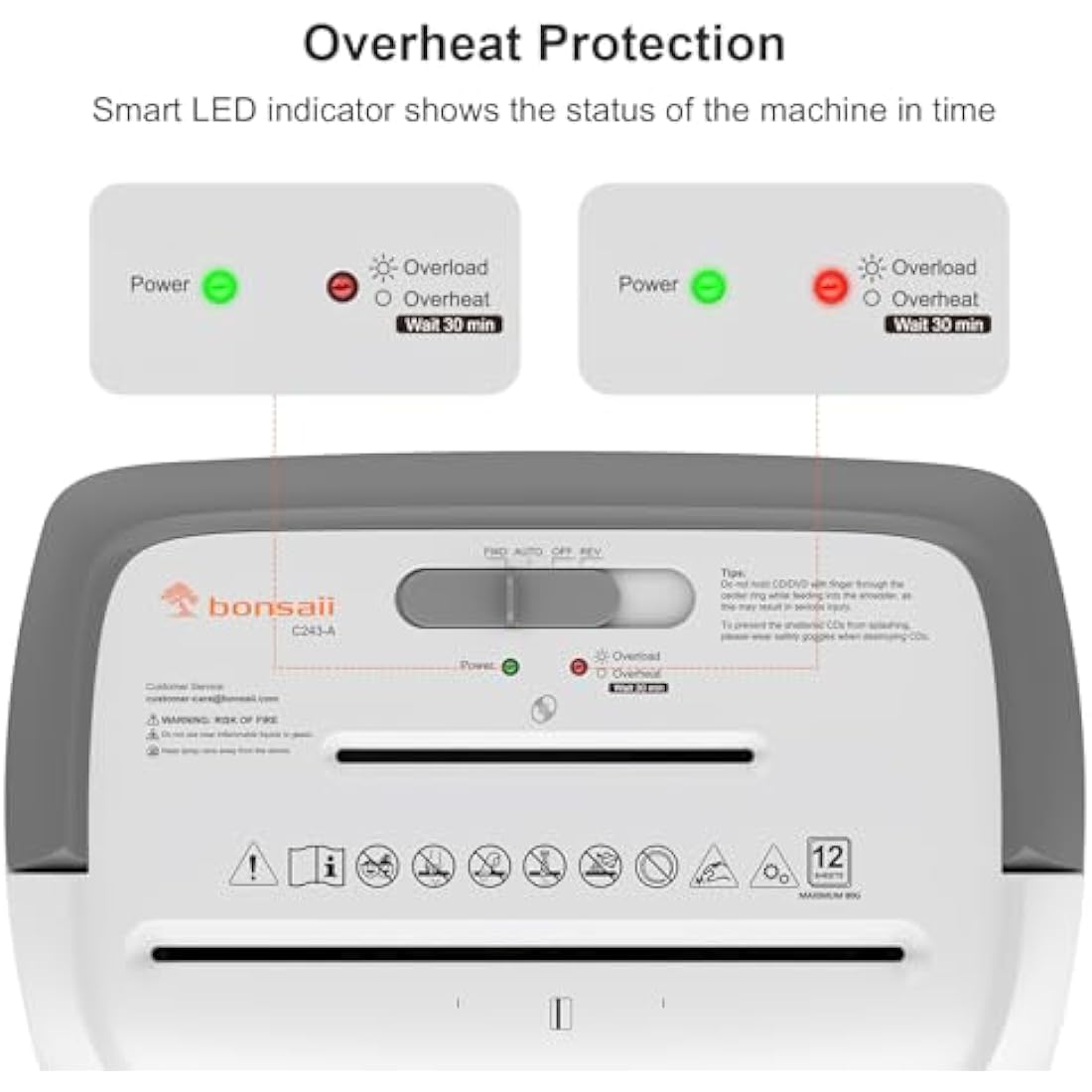 Bonsaii 12-Sheet Cross-Cut Paper Shredder | P4 Security & 21L Bin