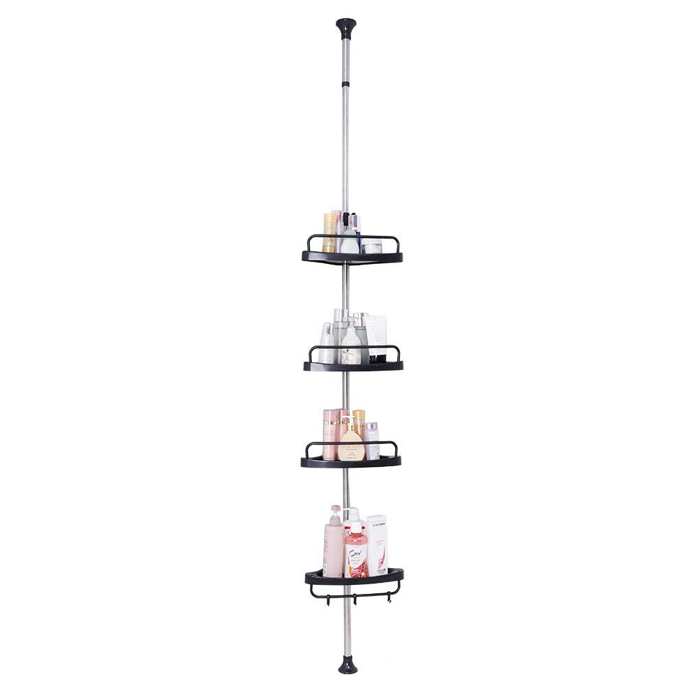 BAOYOUNI 4-Tier Shower Corner Caddy – Adjustable Tension Pole Shelf, Black