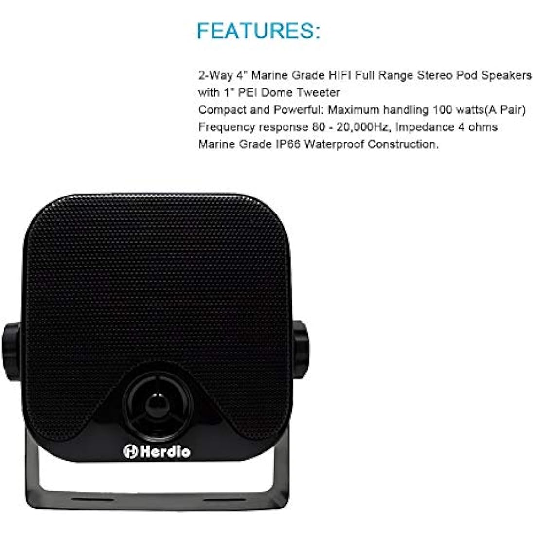 Herdio 120W Waterproof Outdoor Marine Speakers | 4-Inch Coaxial Pair