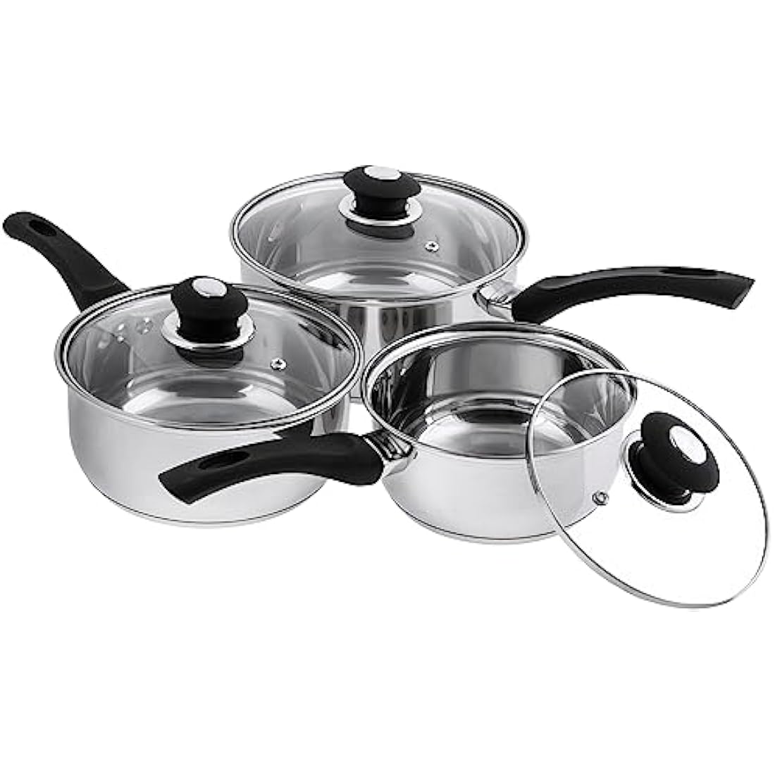 Supreme Vision 3pc Stainless Steel Saucepan Set with Glass Lids