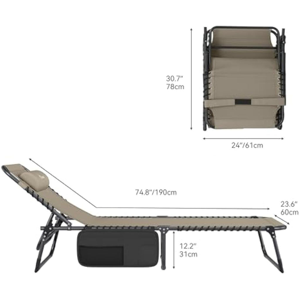 YITAHOME Folding Sun Lounger Set of 2 | 4-Position Adjustable – Khaki