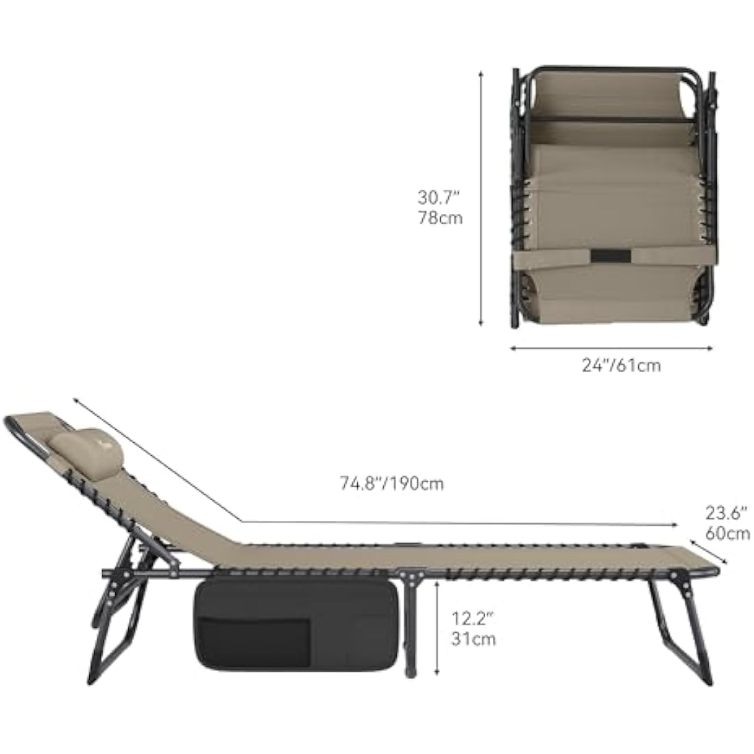 YITAHOME Folding Sun Lounger Set of 2 | 4-Position Adjustable – Khaki