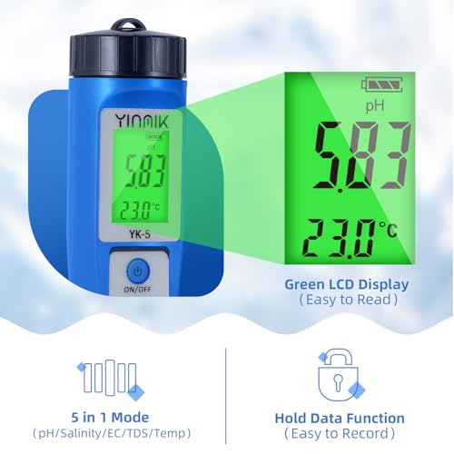 YINMIK 5-in-1 Digital pH Salt Tester | TDS EC Temp Meter for Pool & Spa