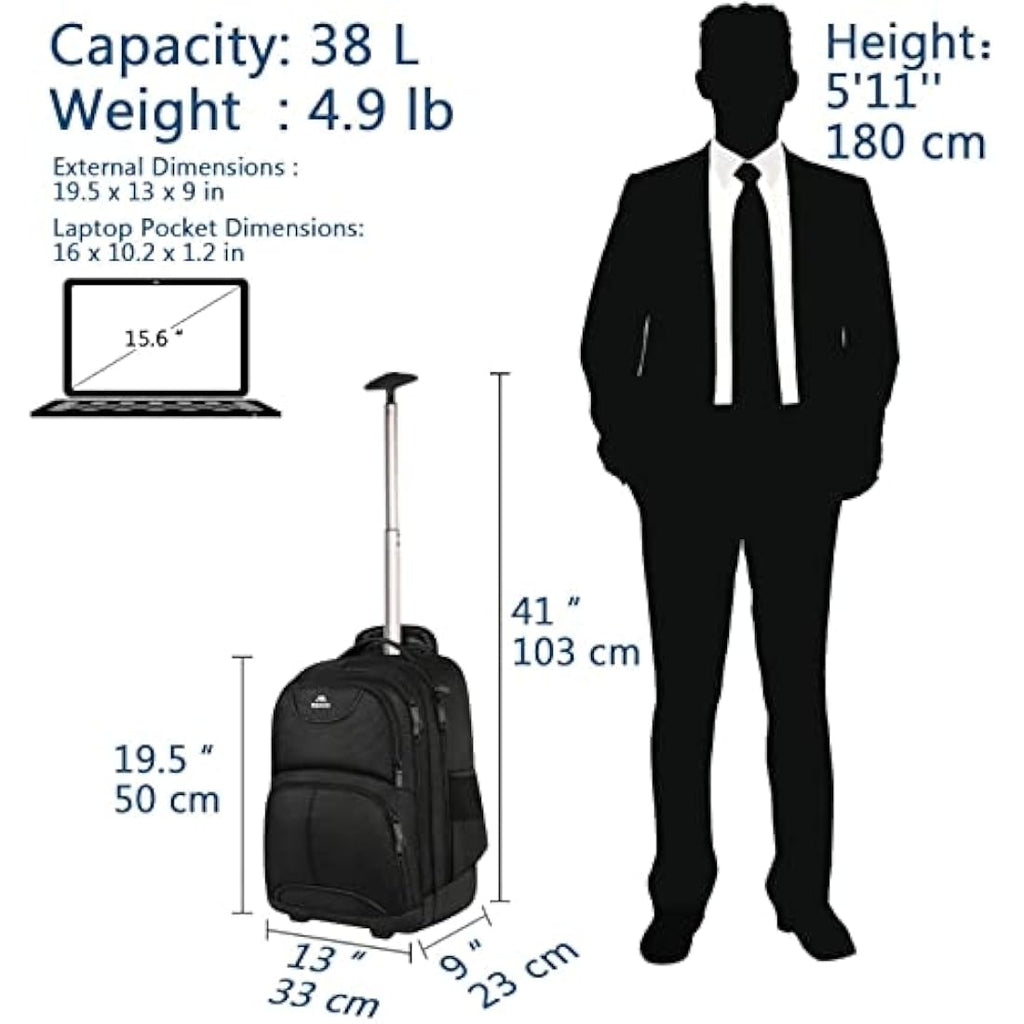 MATEIN Rolling Laptop Backpack | 17 Inch Wheeled Travel Bag – Black