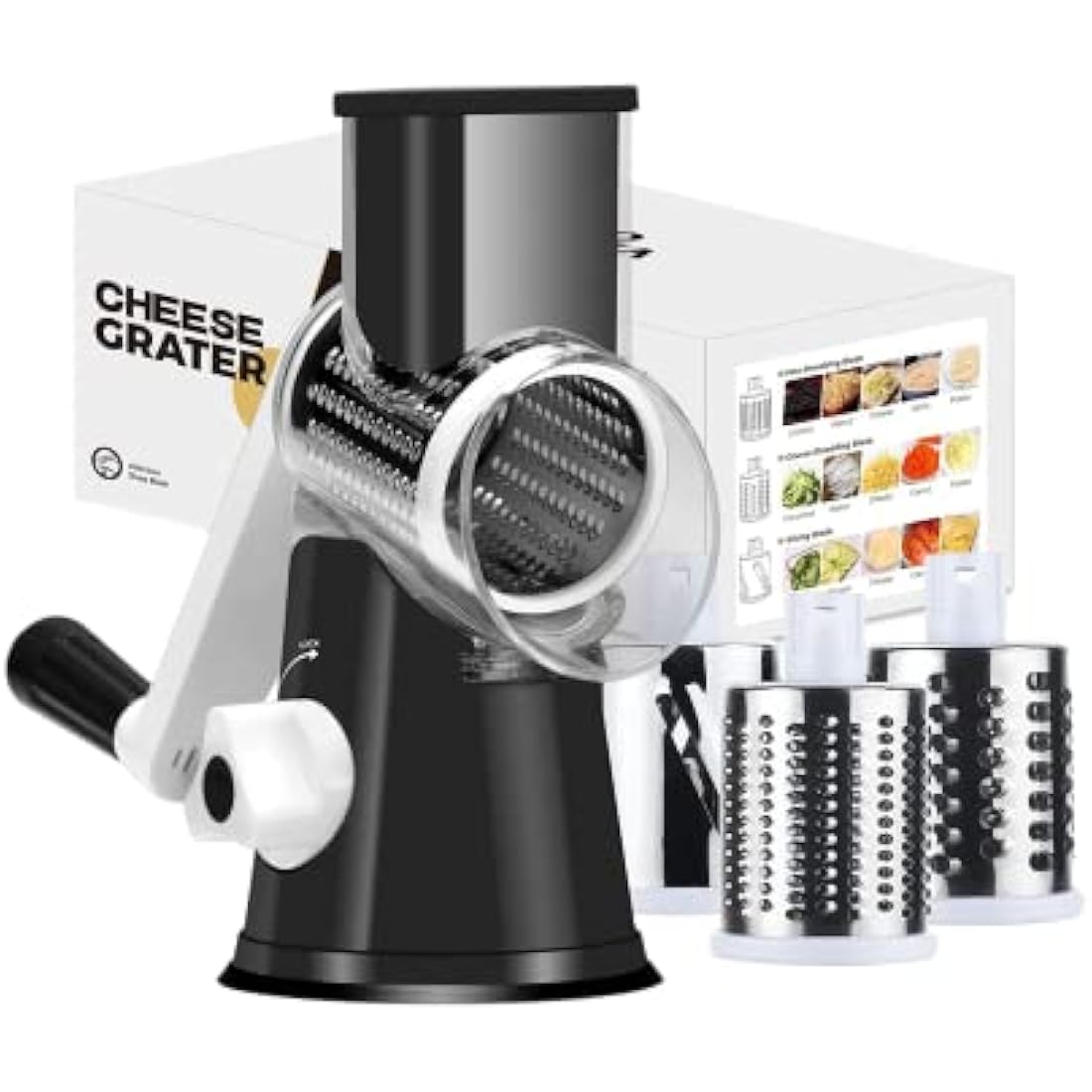 Ourokhome Rotary Cheese Grater and Vegetable Slicer with 3 Blades - Black