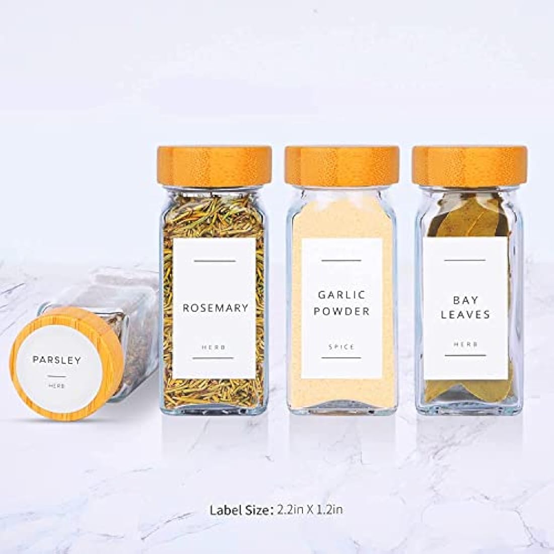 Fix Space 24-Piece Glass Spice Jars with Bamboo Lids & 499 Labels