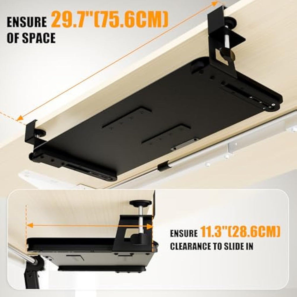ERGOMAKER Under Desk Keyboard Tray – Sturdy Clamp Mount, 65x30cm, Black