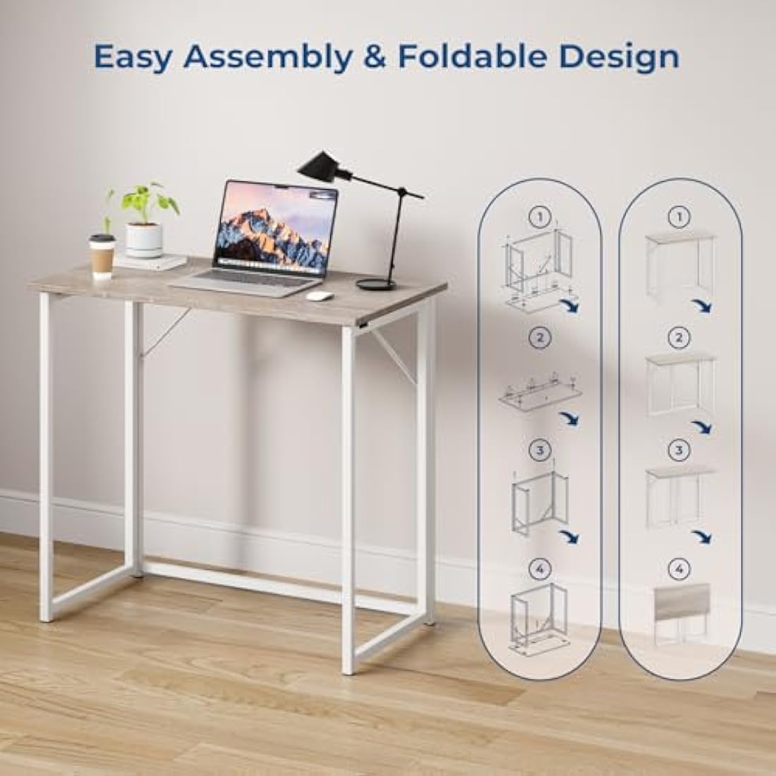Dripex Folding Computer Desk – Small Space-Saving Writing Table, Oak