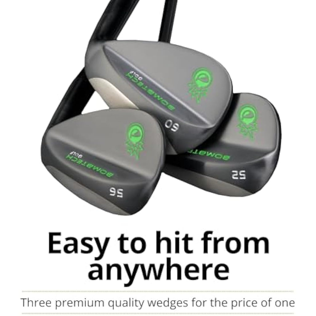 BombTech Black Golf Wedge Set - 52, 56, 60 Degree Max Spin Wedges