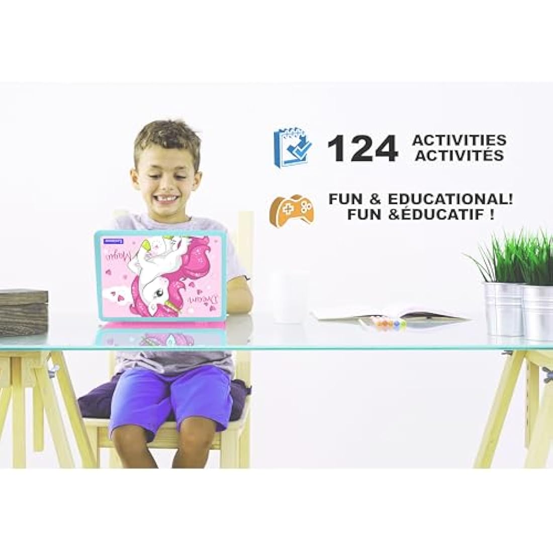 Lexibook Unicorn Bilingual Educational Laptop - 124 Activities for Kids