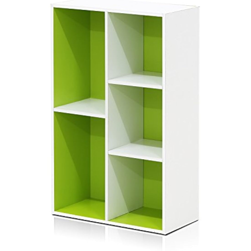 Furinno Luder 5-Cube Open Shelf - White/Green Engineered Wood Bookcase