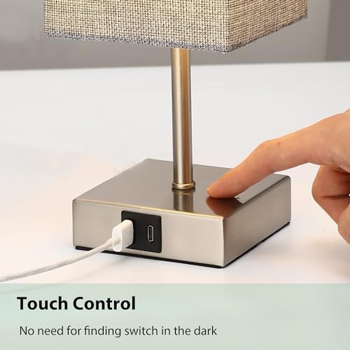 EDISHINE Bedside Lamps Set of 2 – 3-Way Dimmable Touch Lamps with USB