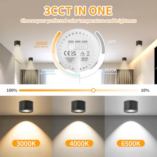 GeyouLux Dimmable LED Ceiling Spotlight - 5W 3CCT Adjustable White 4-Pack