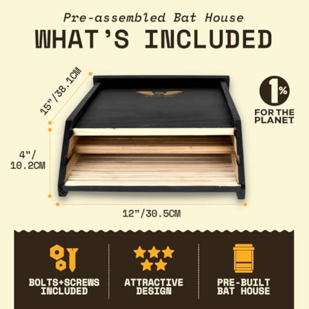 WildYard 2-Chamber Cedar Bat House – Outdoor Bat Box for Mosquito Control