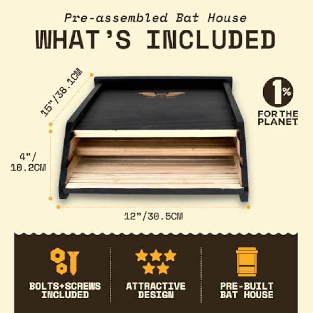 WildYard 2-Chamber Cedar Bat House – Outdoor Bat Box for Mosquito Control