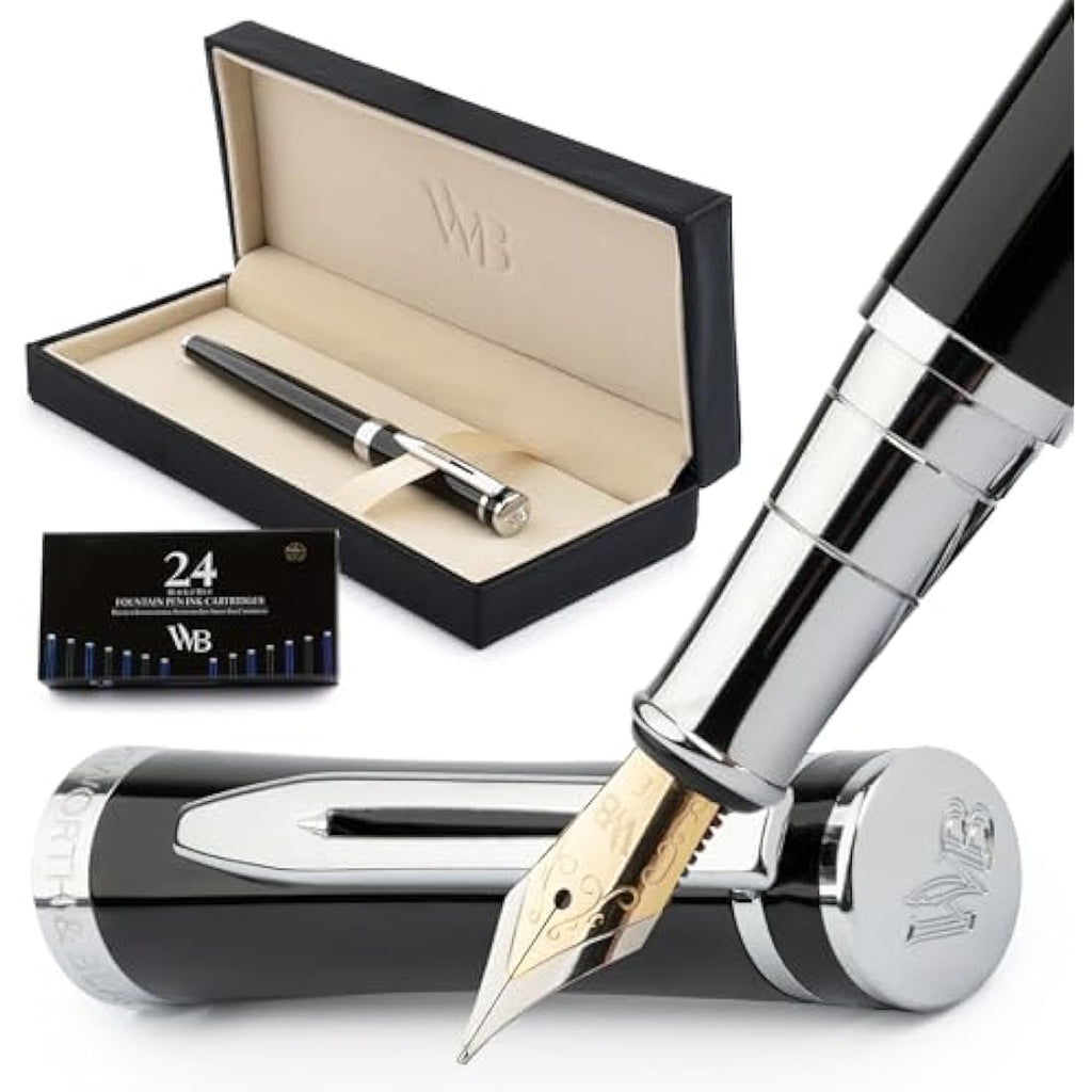 Wordsworth & Black Fountain Pen Set - 18K Gilded Fine Nib & Ink