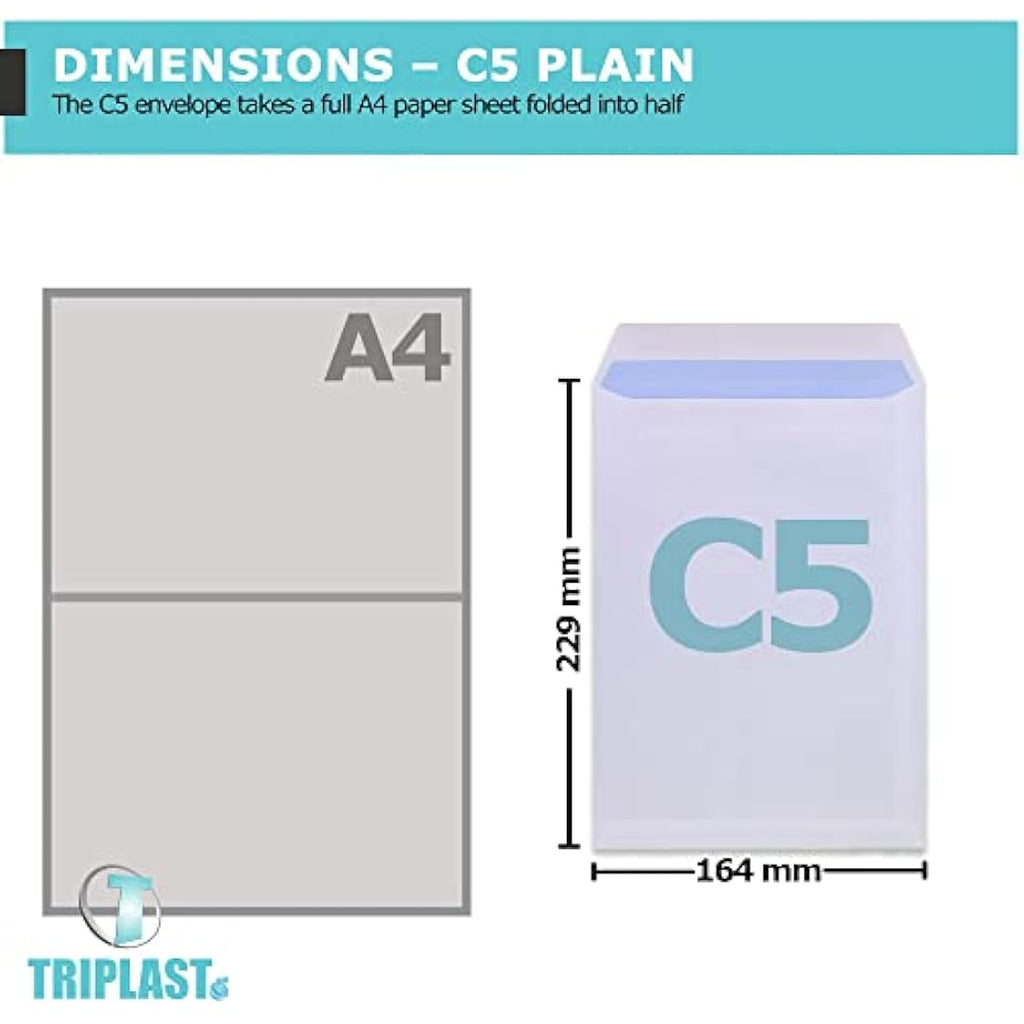 Triplast C5 White Security Envelopes – 100 Pack Self-Seal 90gsm Paper