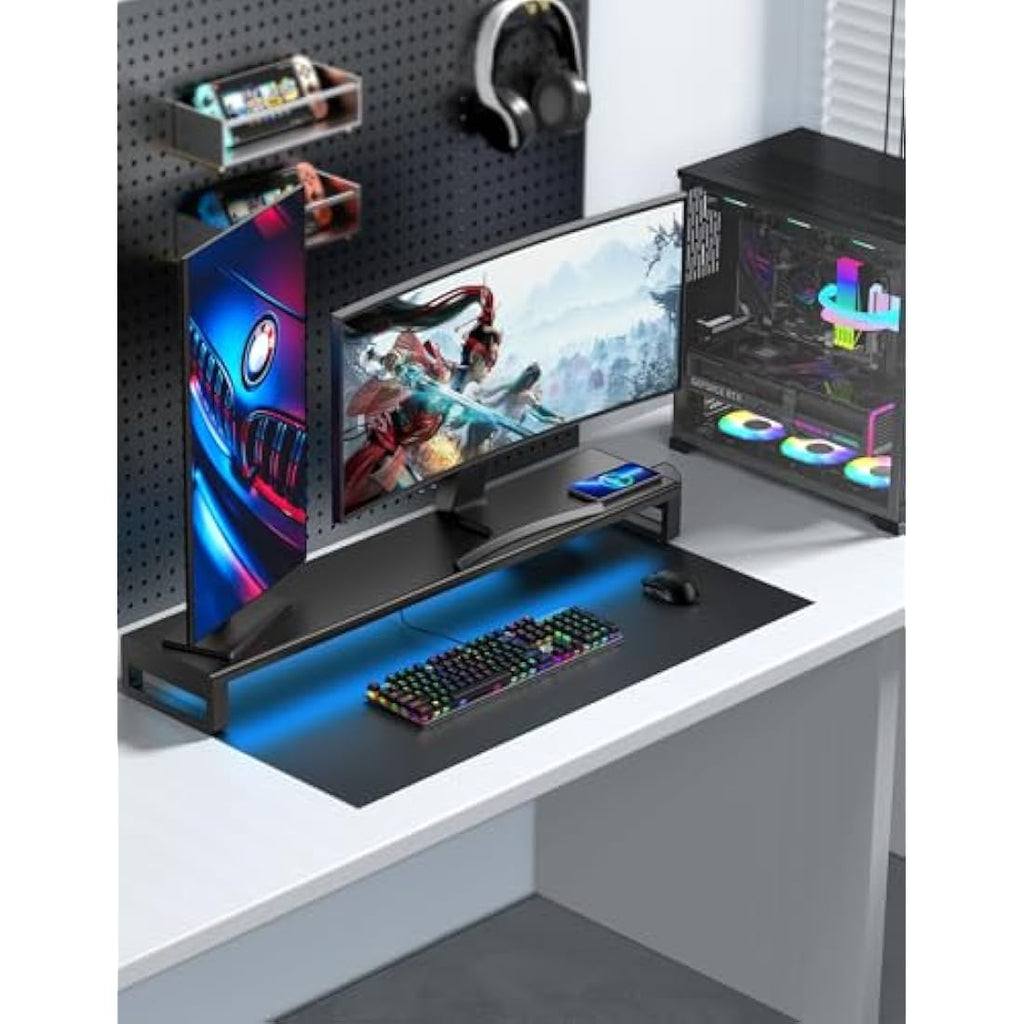 Vaydeer Dual Monitor Riser – Metal Desk Stand with RGB & USB 3.0 Hub