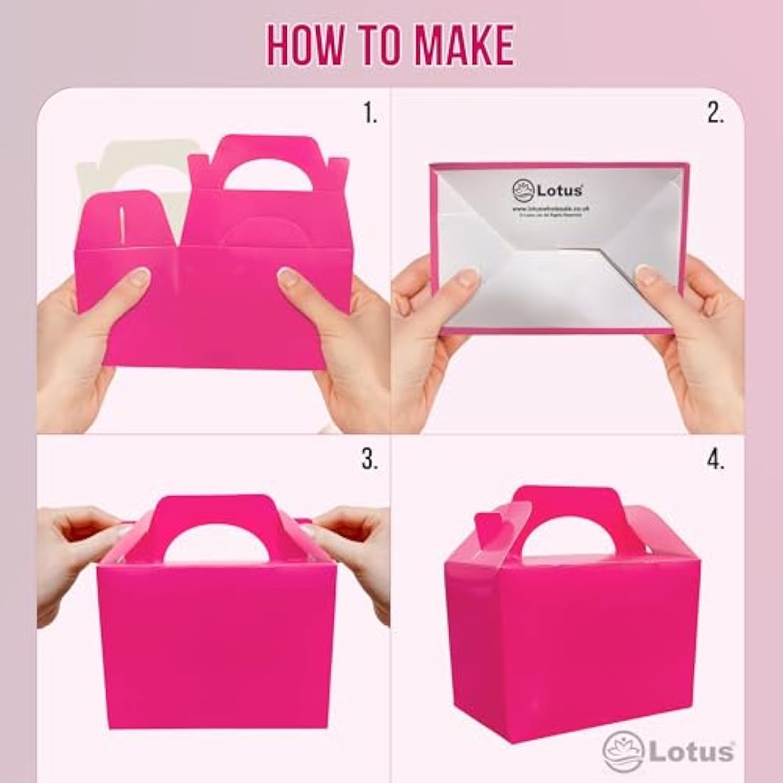 Lotus Neon Pink Children's Party Boxes – 50 Pack Recyclable Meal Boxes