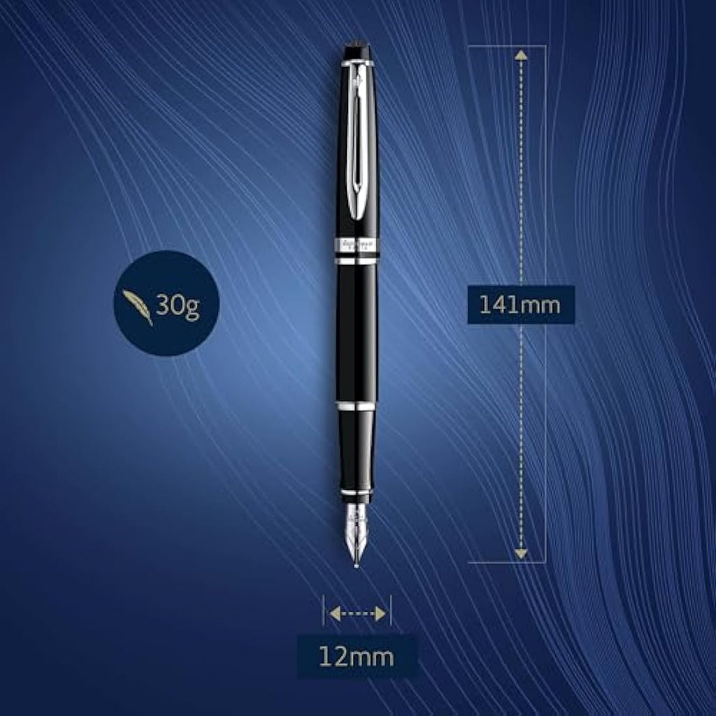 Waterman Expert Fountain Pen – Gloss Black with Chrome Trim, Medium Nib