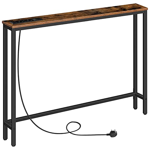 HOOBRO Slim Console Table with Charging Station - 100cm Narrow Sofa Table