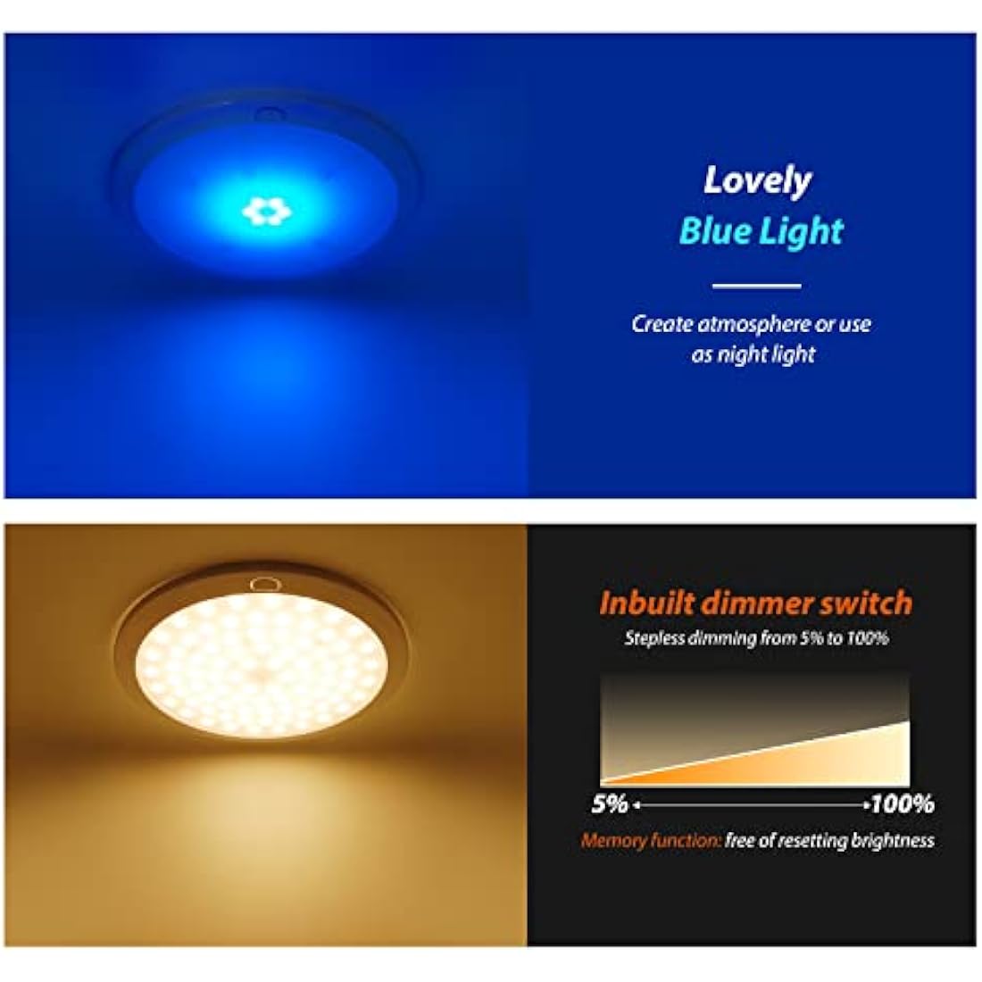 Dream Lighting 12V LED Caravan Ceiling Light | Dimmable Dual Color 8.5"