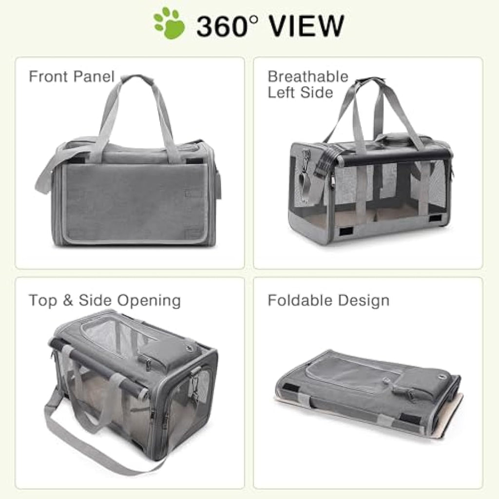 ALLSOPETS Foldable Cat Carrier Bag | Soft-Sided Pet Travel Bag - Frost Grey