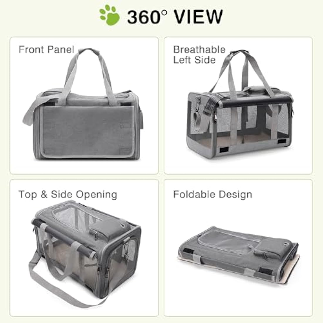 ALLSOPETS Foldable Cat Carrier Bag | Soft-Sided Pet Travel Bag - Frost Grey