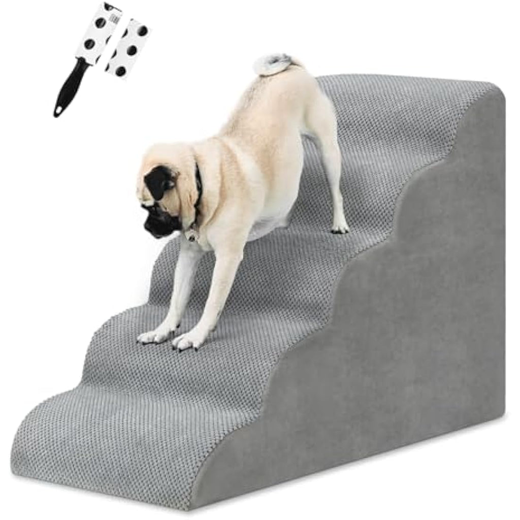 LIANTRAL 5-Step Foam Dog Stairs | Non-Slip Pet Ramp for High Beds, Grey