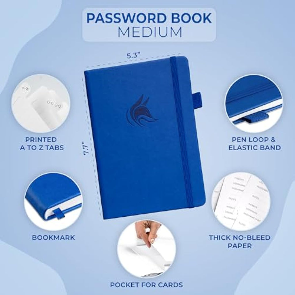 Clever Fox Password Book – Internet Address Logbook with Tabs, Royal Blue
